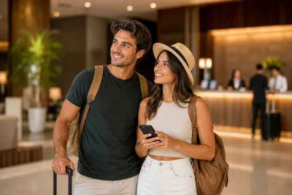 Gerente de hotel revisando sistema de música ambiental Playhall en lobby moderno con zonas musicalizadas - Imagen 3